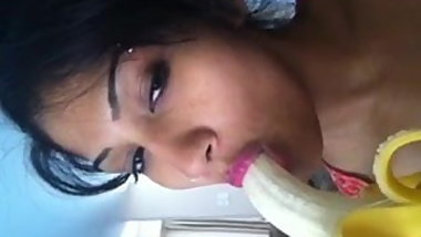 Desi Girl showing how to suck cock with a banana