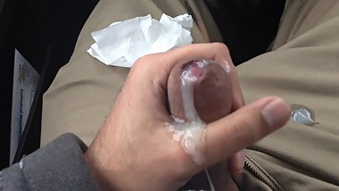 Jerking brown uncut Indian cock in a car in the middle of traffic