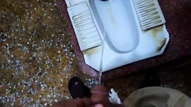 straight pissing in public toilet caught by owner
