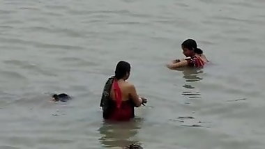 Bathing  in River nice Desi