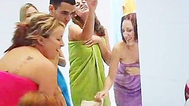 Nude Western Bathing Beauties tease and insult a Small Asian Paki Penis