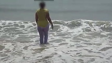 Desi Wife On Beach - Wet & Transparent Cloth