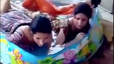 Indian Lesbian girls playing in waterpark
